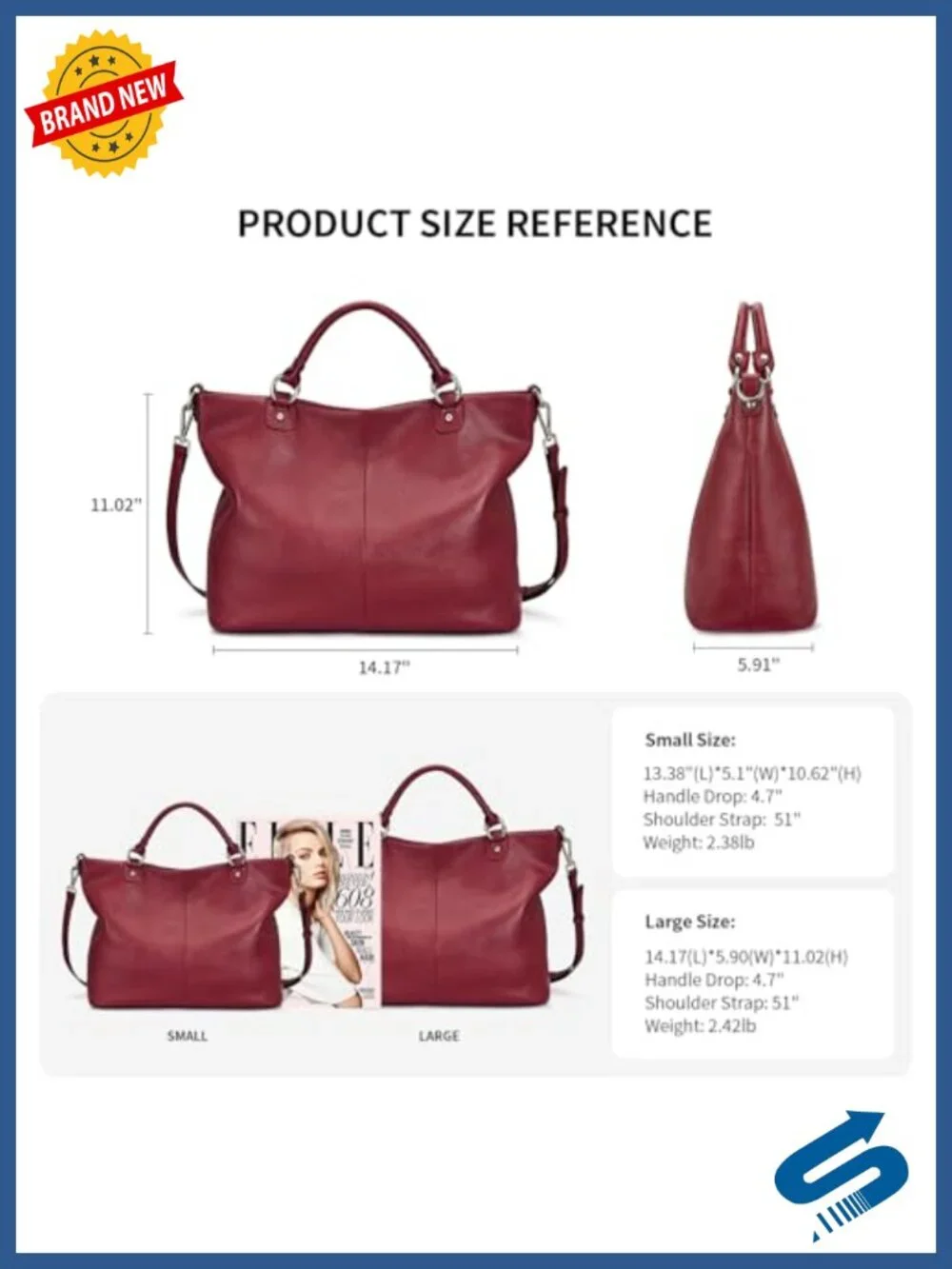 Genuine Leather Top Handle Satchel Tote Purse with Adjustable Strap